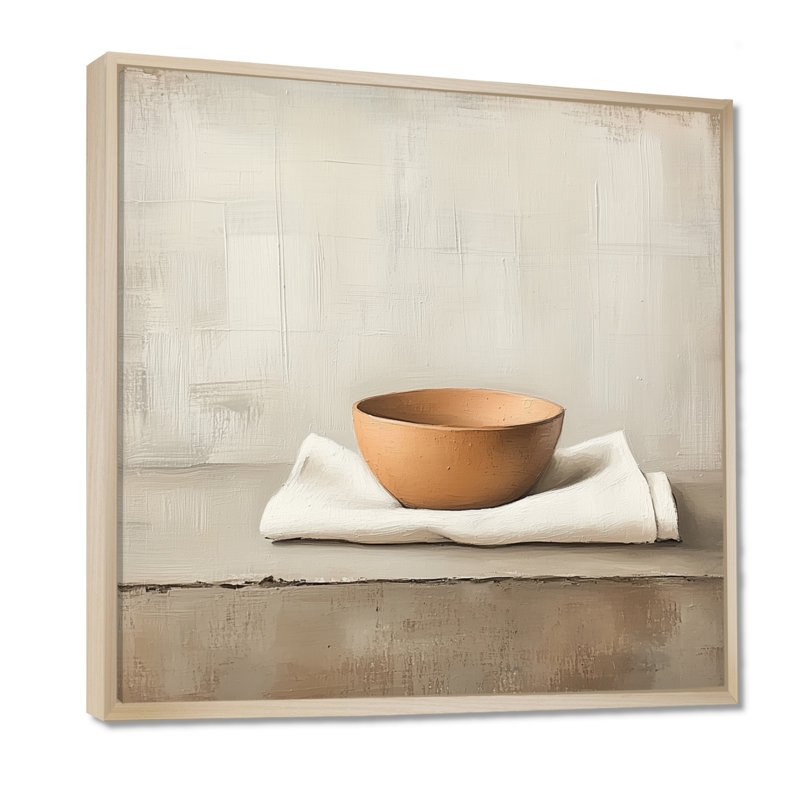 Bol en argile silencieux - Nature morte - Impression sur toile encadrée, H 24 po x l 24 po, Cadre naturel flottant