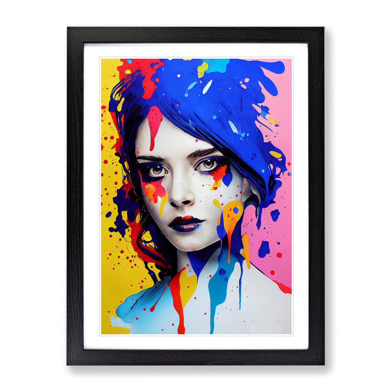 Paint Splashed Woman - Single Picture Frame Painting, 34cm H x 25cm W x 2cm D, Black