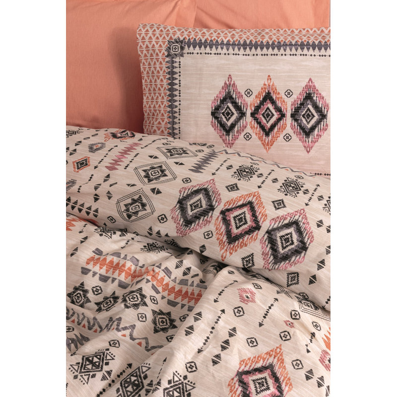 100% Cotton Ranforce Quilt Cover Set, Salmon Color, 79 x 79 inches | Includes 2 Pillowcases (31.5 x 31.5 inches) | Machine Washable, 145 Thread Count, Button Closure for Duvet & Envelope for Pillowcases