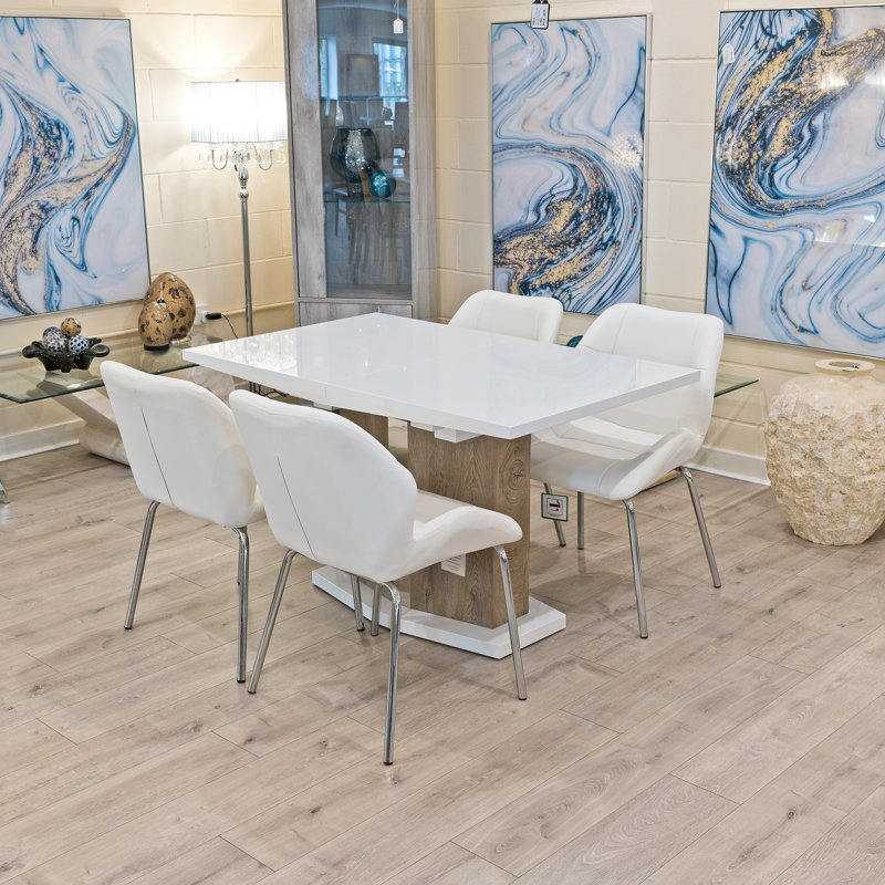 Hadid 4 -Person Butterfly Leaf Dining Set, Light Grey Oak/White, White, 5 Pieces: Table, 4 Chairs