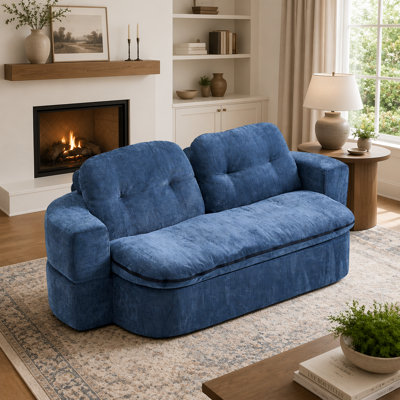 Canapé-lit convertible courbé au sol 1 seconde, canapé-lit escamotable en mousse de chenille avec couette intégrée cachée et coussins de soutien pour petite chambre d'amis