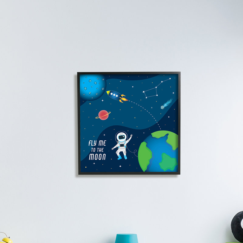 «Fly Me to the Moon Silly Astronaut Outer Space - Peinture, H 24 po x l 24 po x P 1,5 po, Estampe numérique Farmhouse
