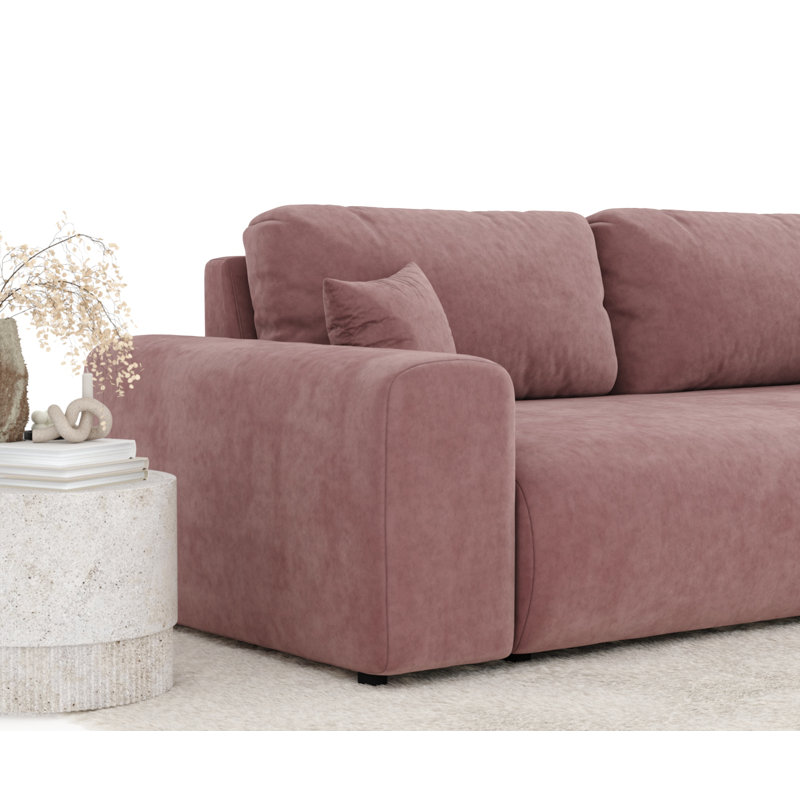 Three-seater square arm sofa, Pink Velvet