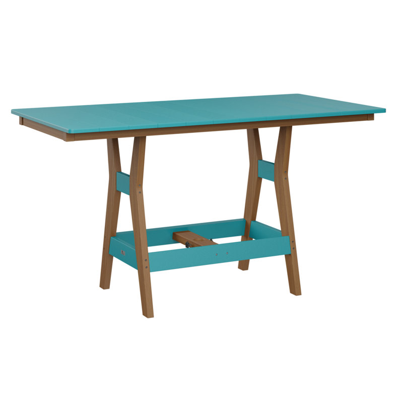 Harbor Outdoor Bar Table, Natural Teak, Aruba Blue, 38.87" H x 66" W x 33" D
