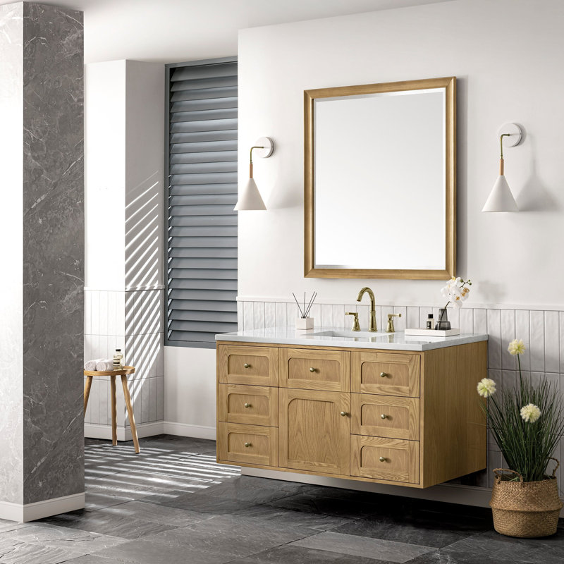 Laurent 48'' W Single Vanity, White Zeus, 8" Widespread, Light Natural Oak