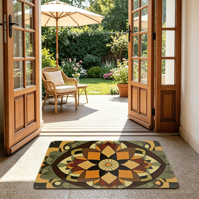 Tapis de sol géométrique 24 po x 36 po Retro Orange Mandala