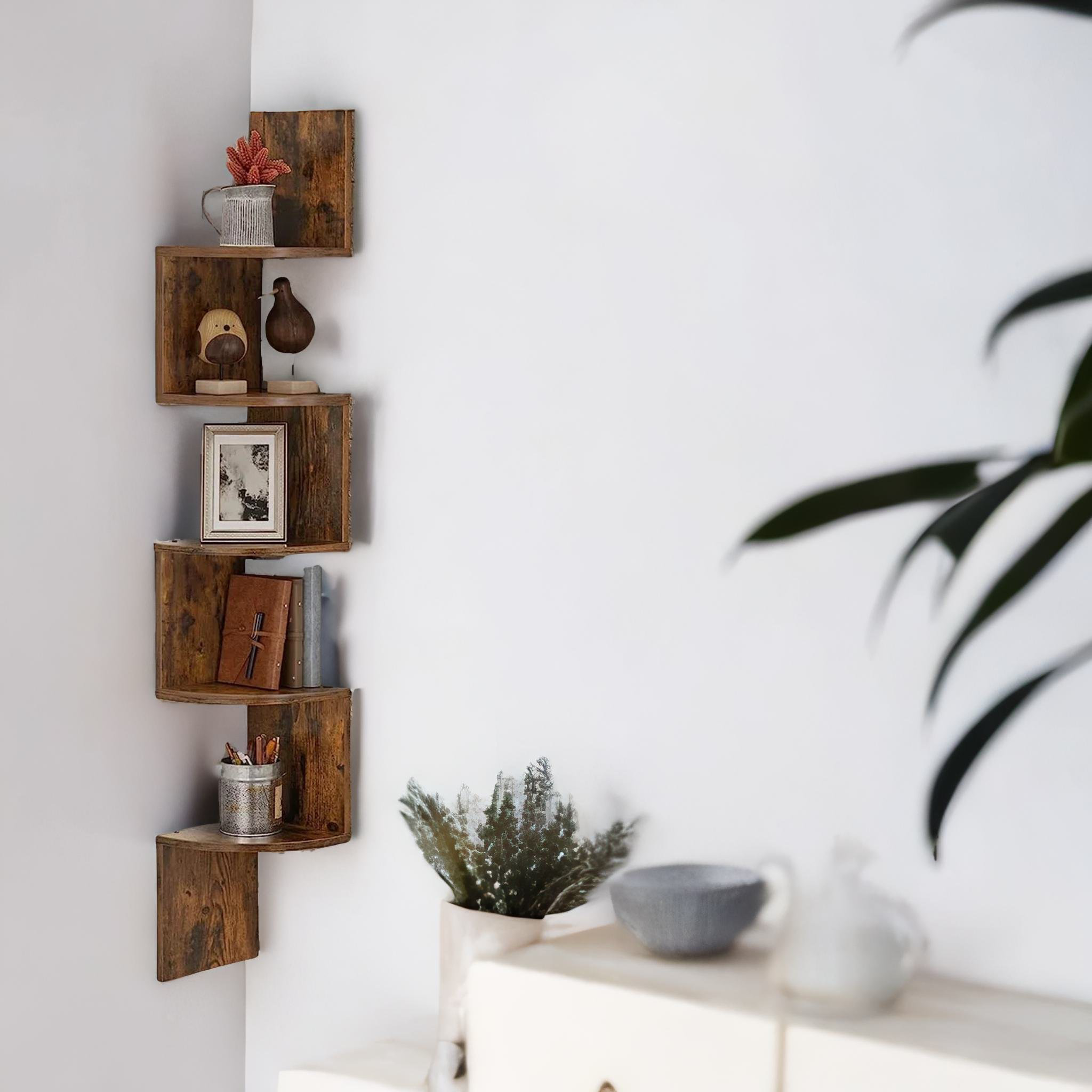17 Stories Mykya Rustic 5 Tier Floating Corner Shelf Industrial Rustic ...