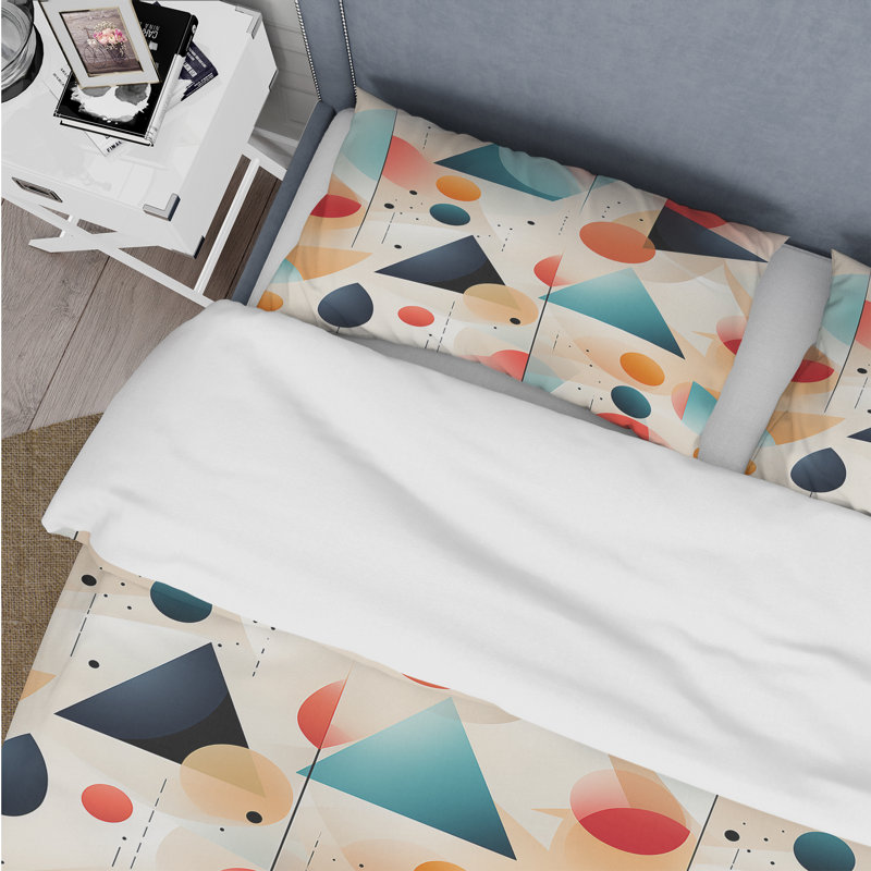 Ensemble de housse de couette Midcentury Modern Geometrics, Housse de couette simple + 1 taie décorative stan