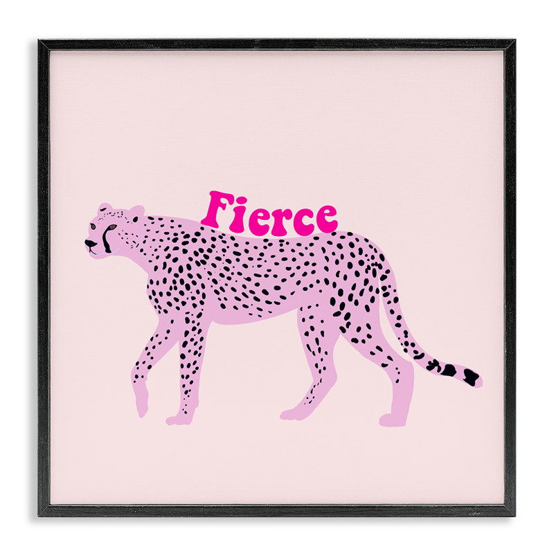 Guépard féroce sur giclée rose, design par Ashley Singleton, Giclée encadrée noir minuit, H 12 po x l 12 po