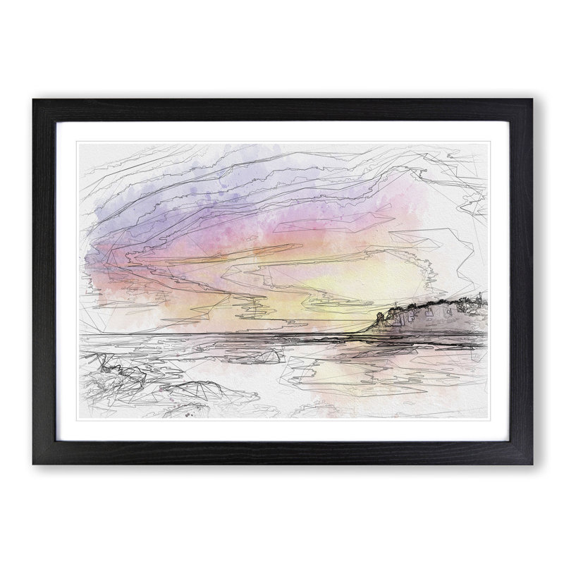 Malaga Coastline at Sunset - Picture Frame Graphic Art Print, 62cm H x 87cm W x 2cm D, Black Framed