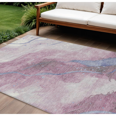 10' X 14' Mauve And Pink Abstract Washable Indoor Outdoor Area Rug