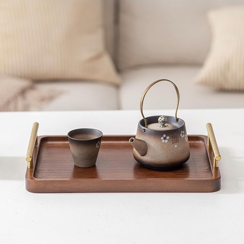 Plateau de service en bambou avec poignées dorées, plateau de nourriture pour le petit déjeuner, table basse, dîner et bar, plateau décoratif pour la cuisine, petite chambre à coucher