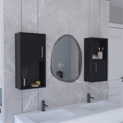 2-Pc Wall-Mounted Bathroom Medicine Cabinet With Open And Closed Storage