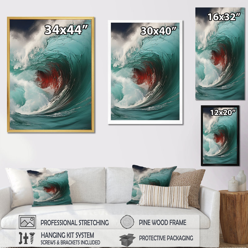 «Red Green Wave», impression sur toile, H 32 po x l 16 po x P 1 po, Toile tendue