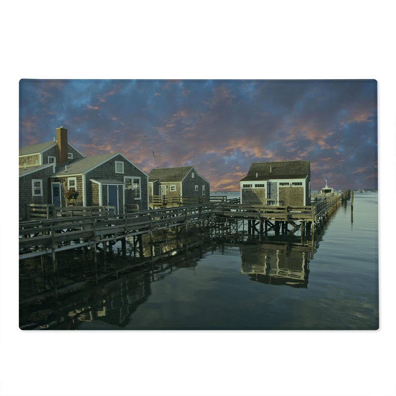 Ambesonne United States Cutting Board Large Size Sunset Nantucket Coral Blue Sepia
