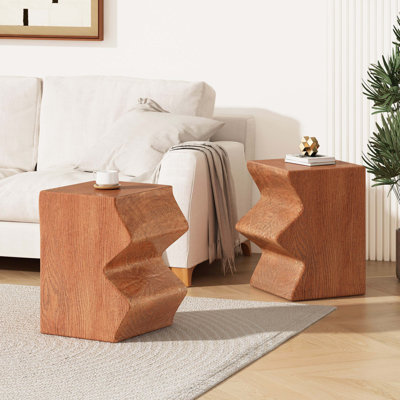Table d'appoint MGO, ensemble de 2 tables d'appoint rectangulaires d'extérieur, tabourets de jardin décoratifs pour l'intérieur et l'extérieur, table d'appoint, table d'appoint de patio, table de bout gigogne, simili bois naturel