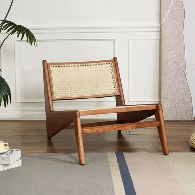 Chaise longue Arihaan de style japonais sans accoudoirs, structure en bois de frêne massif avec siège en rotin tissé à la main, capacité de poids de 440 lb, chaise d'appoint minimaliste de conception nordique