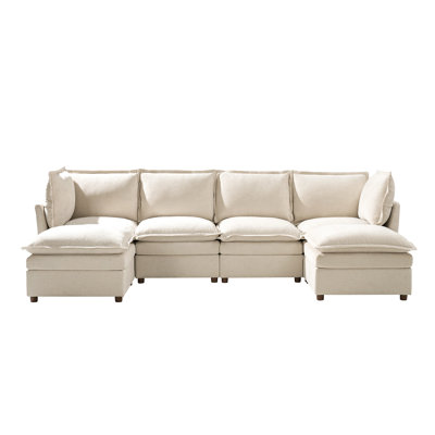 Cashin 127.5“ Modern Oversized Double-Layer Cushion Storage Sectional Sofa with Extendable Foot Pedal
