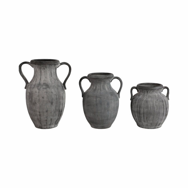 Stoneware Table Vase, Black/Ivory, 15" H x 11" W x 8" D