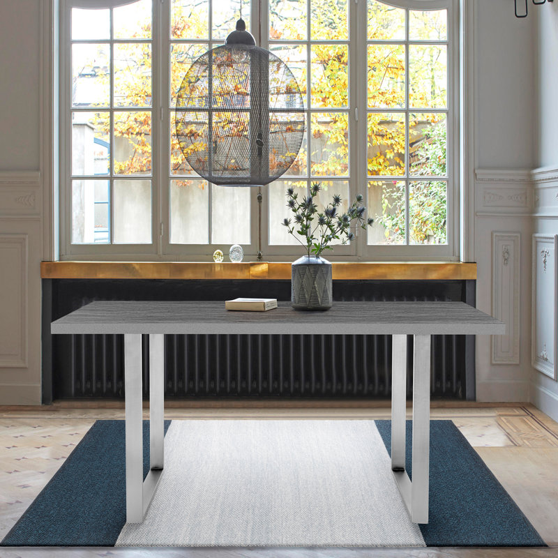 Gerolakkos Metal Base Dining Table, Brushed Stainless Steel, Dark Rhine