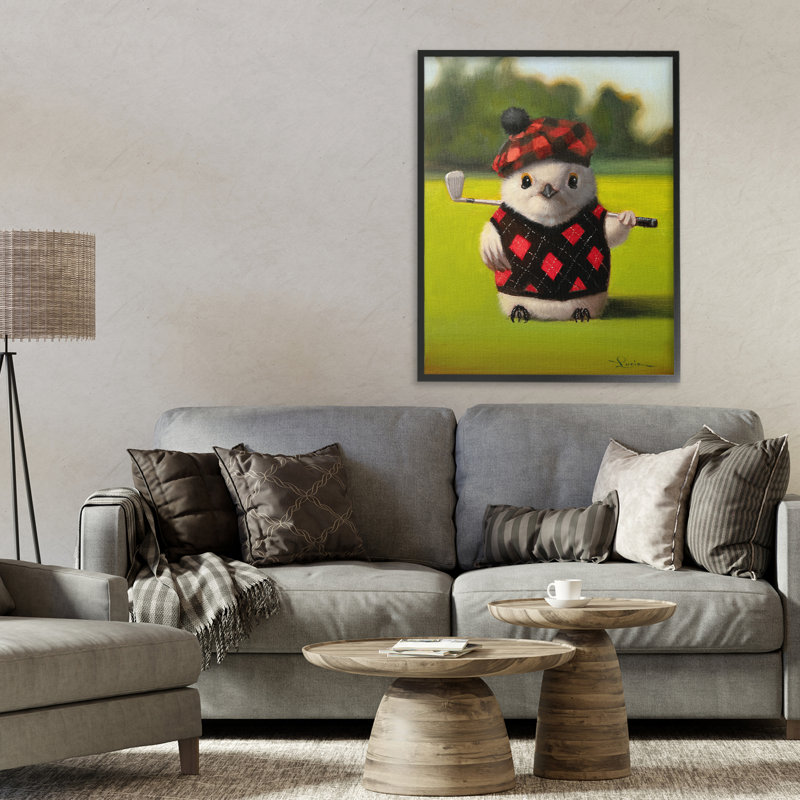 Birdie Golf Swing, estampe numérique, design par Lucia Heffernan, H 30 po x l 24 po, Giclée encadrée noir minuit