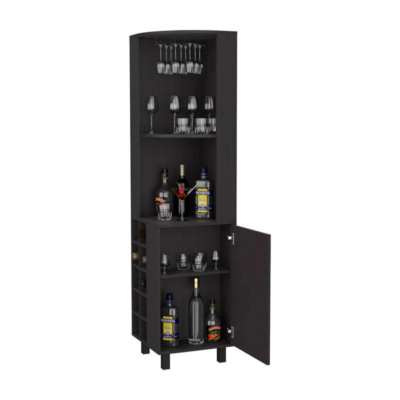Bar d'angle avec porte-verres et porte-bouteilles, Brun