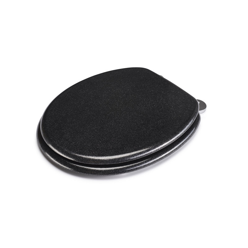 Flexi-Fix Quartz Toilet Seat - Adjustable Hinges with Top & Bottom Fixings Included and Rust & Stain Free Chrome Hinge Covers, Antibacterial Treated Surface (Glitter)