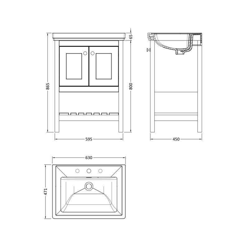 Bexley 630mm Single Bathroom Vanity with Integrated Fireclay Basin, Pure White