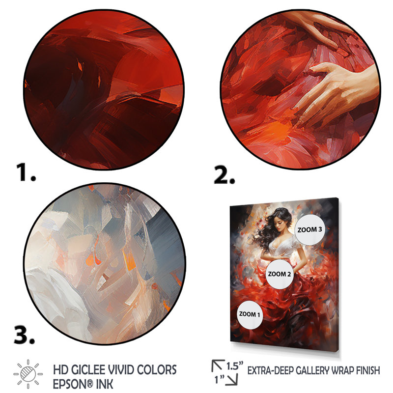 «Red Rhythmic Flamenco Passion - Dance», art mural, Cadre photo noir, H 44 po x l 34 po x P 1,5 po