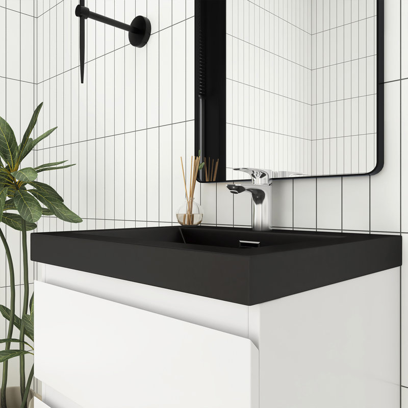 Ensemble de meuble-lavabo simple 24 po avec plateau en résine Esmay, Blanc