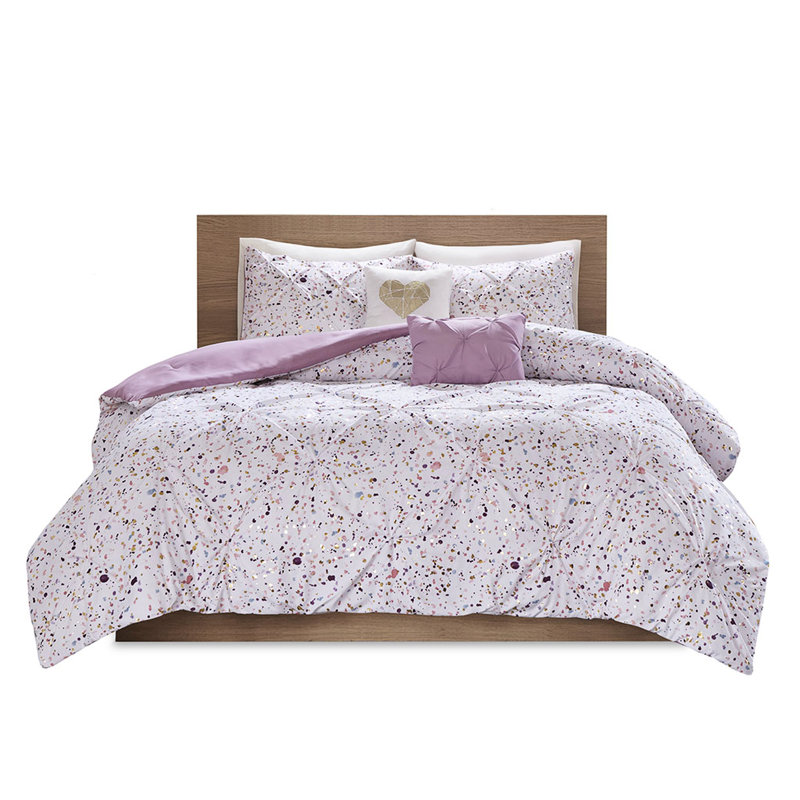 Édredon simple prune / simple TG avec imprimé métallique et accrocheur en classe