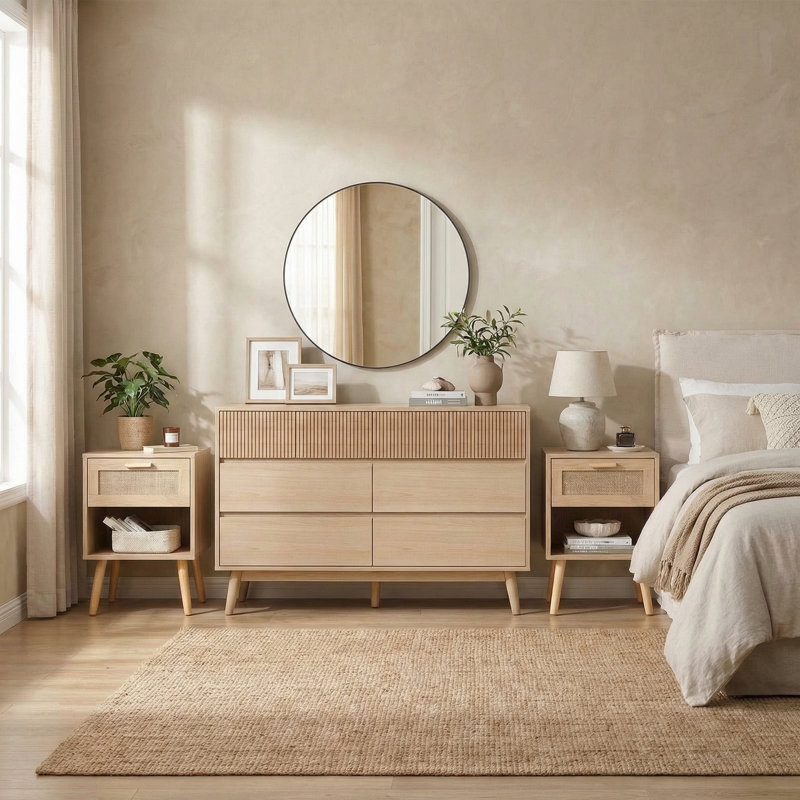 Ensemble de chambre à coucher (table de chevet et commode)