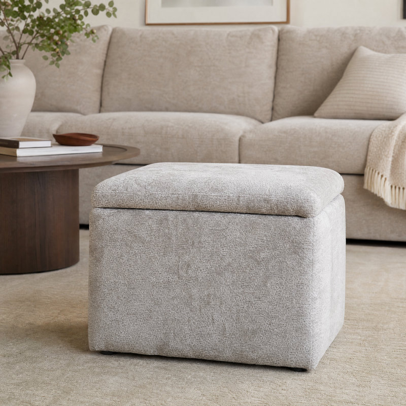Repose-pieds cubique avec rangement, repose-pieds multifonctionnel, beige, Gris clair, Chenille