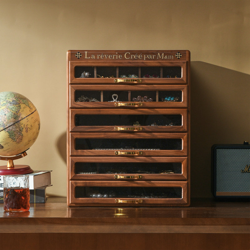 Black Walnut Wooden Desk Organizer, 6 Drawers Desktop Cabinet Storage for Jewelry, Office Supplies, Craft Tools, Home Organization.