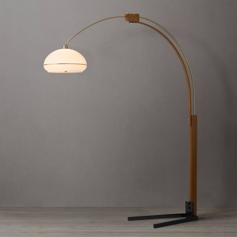 Morelli Arc Floor Lamp - 84", Weathered Brass & Walnut, Dimmer Switch, V-base, Weathered Brass/Walnut