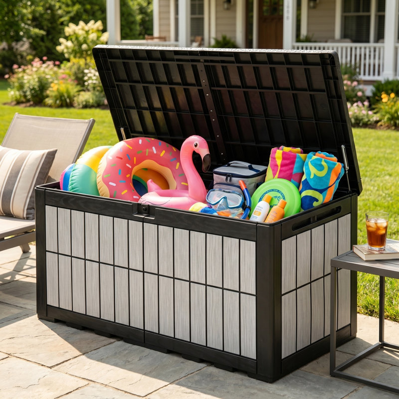 Boîte de rangement verrouillable en résine résistante à l'eau 130 gallons avec serrure Edrosie Inc - gris + noir, Gray