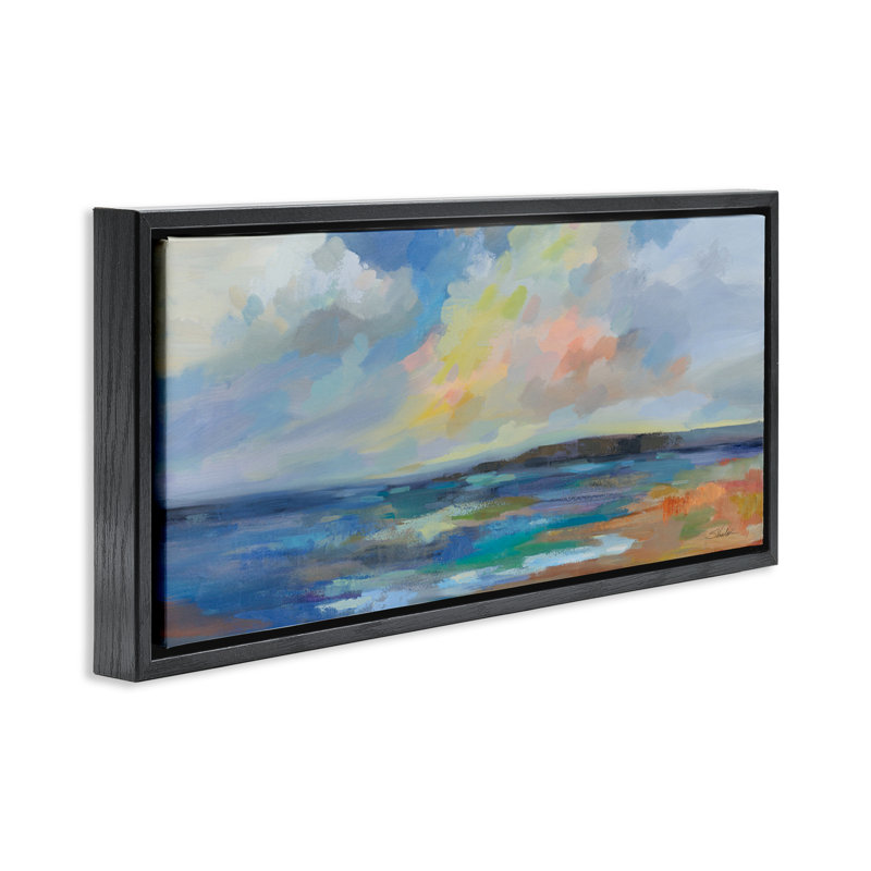«Ocean Beach Sunset Floater» par Silvia Vassileva, Cadre flottant noir de jais, H 11 po x l 25 po