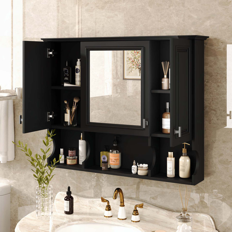 Armoire de salle de bain murale moderne avec rangement polyvalent et design élégant, Noir