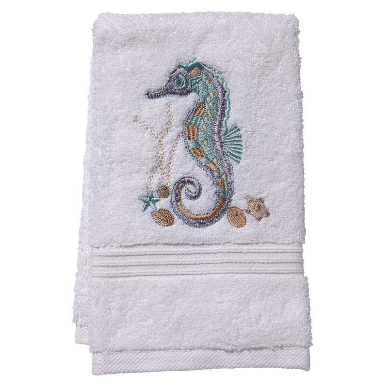 Fingertip Towel, White/Aqua
