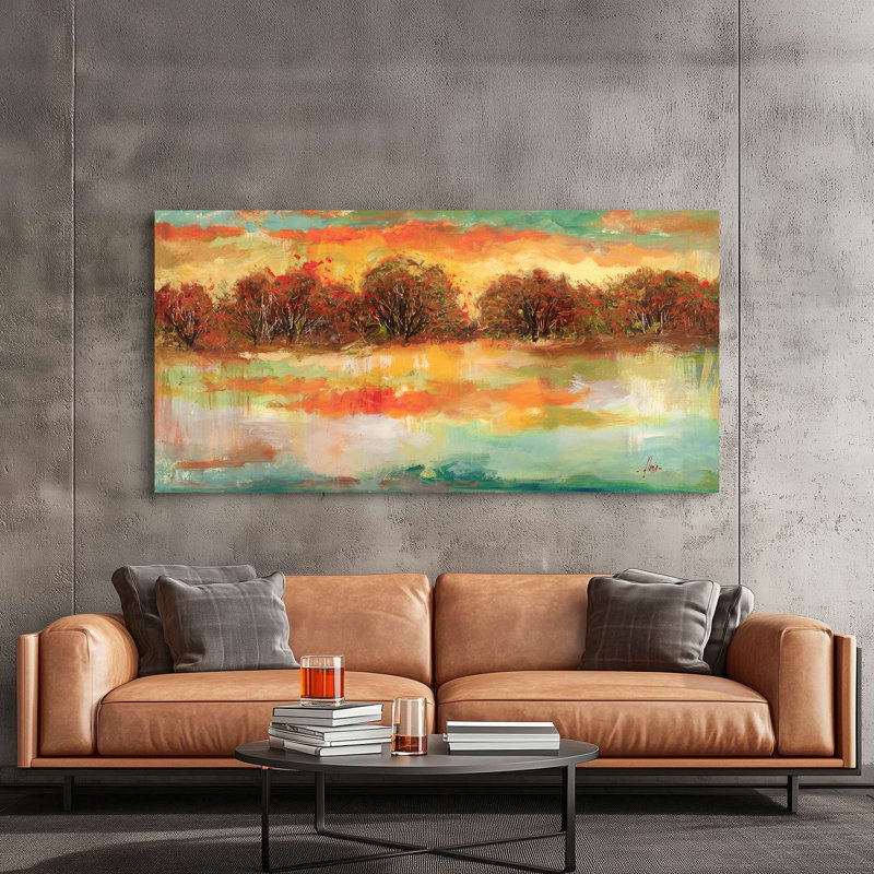 Landscape Of A Sunset On The Lake 1 Piece Wrapped Canvas Wall Art, 60 cm H x 120 cm W