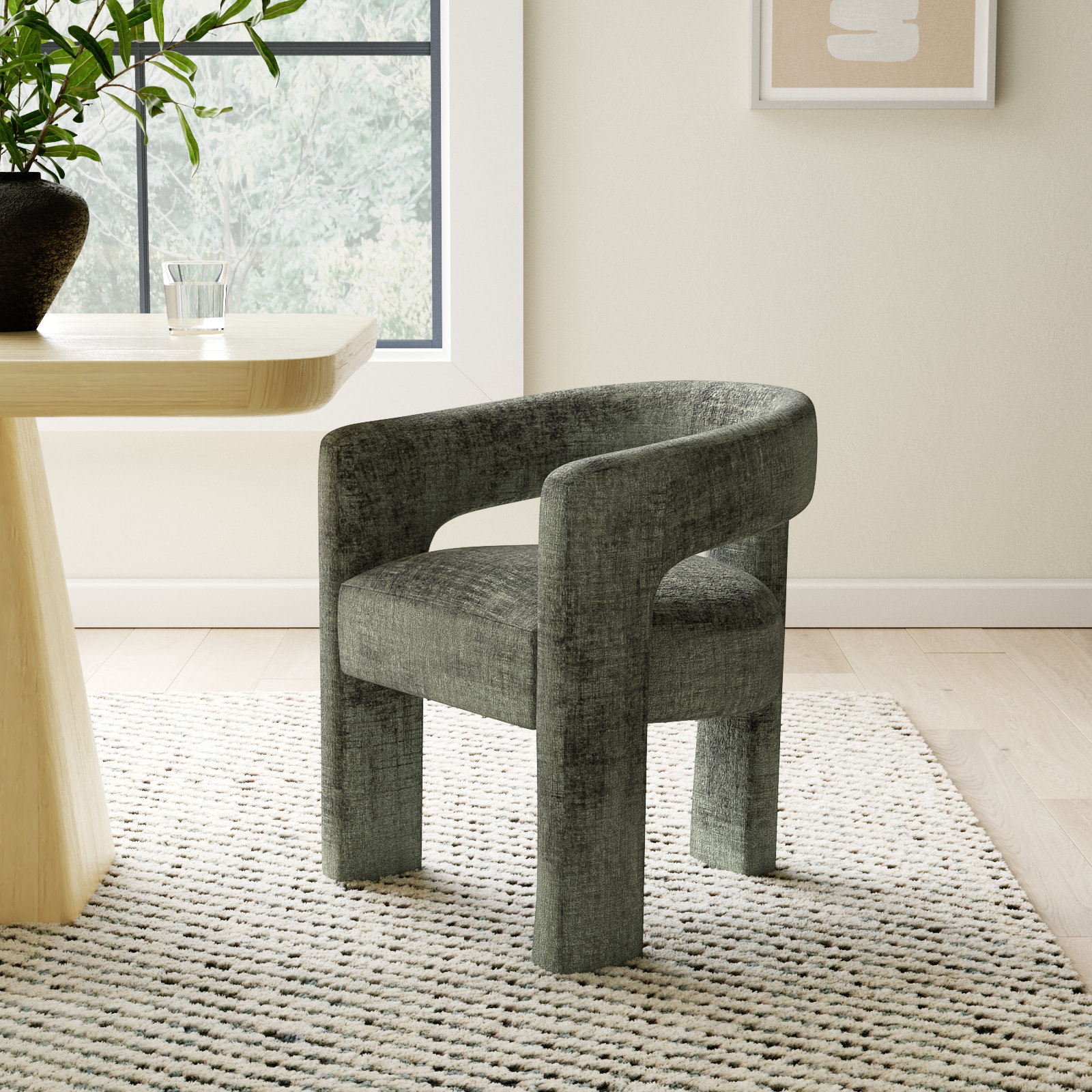 Darlington Chenille Upholstered Dining Arm Chair, Gwen Forest Microsuede