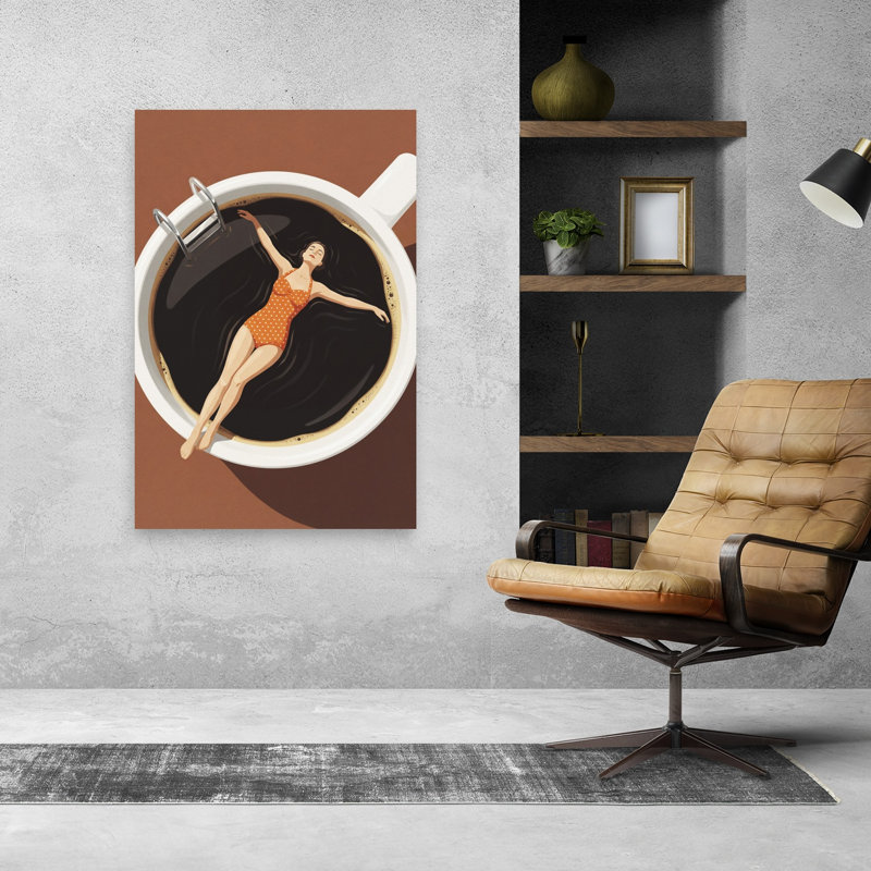 «Floating In My Coffee Peaceful Playful Retro Summer», impression murale, 48" H x 32" W