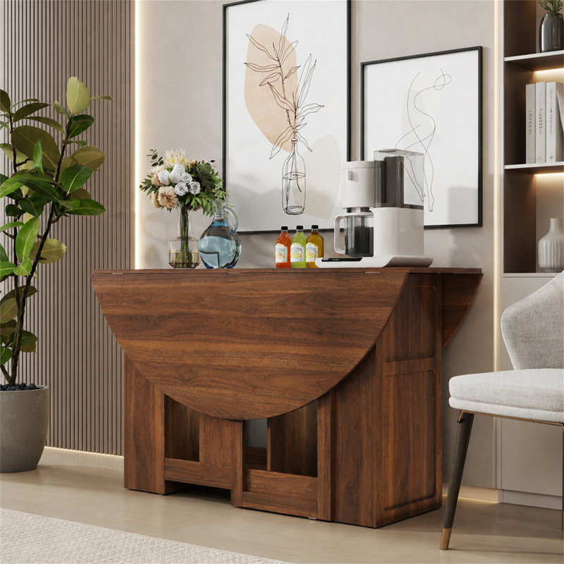 Table de salle à manger ronde à abattants rabattable avec conception convertible peu encombrante pour les petits appartements et une utilisation multifonctionnelle (table sans chaise)