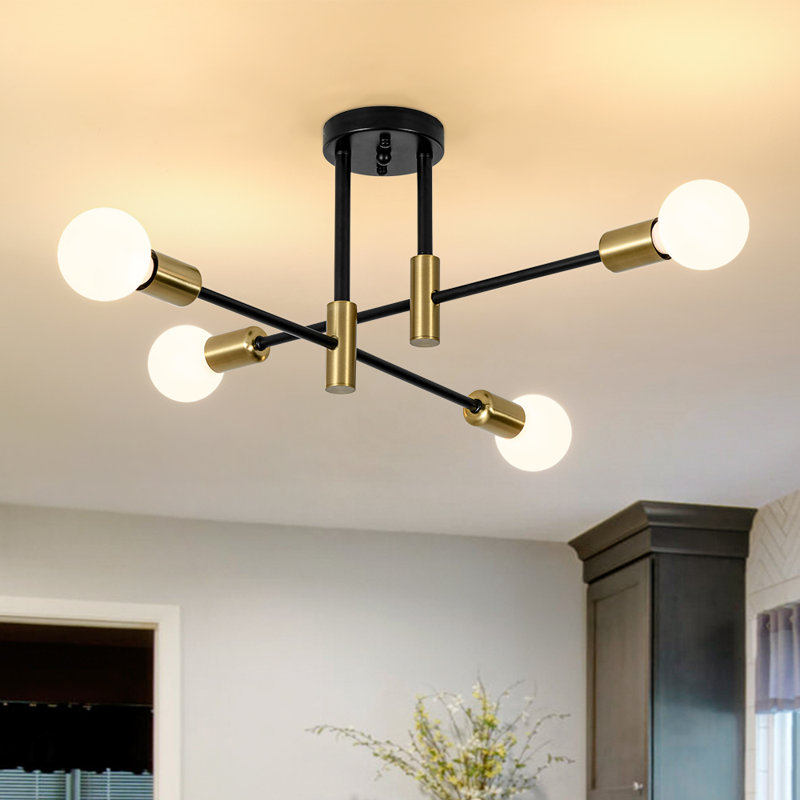 4 - Light Black And Brass Linear Modern Sputnik Semi Flush Mount