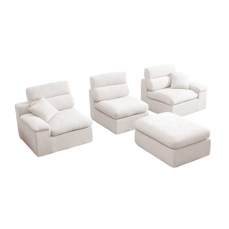 Canapé modulaire en L 110 po Chenille, Chenille beige