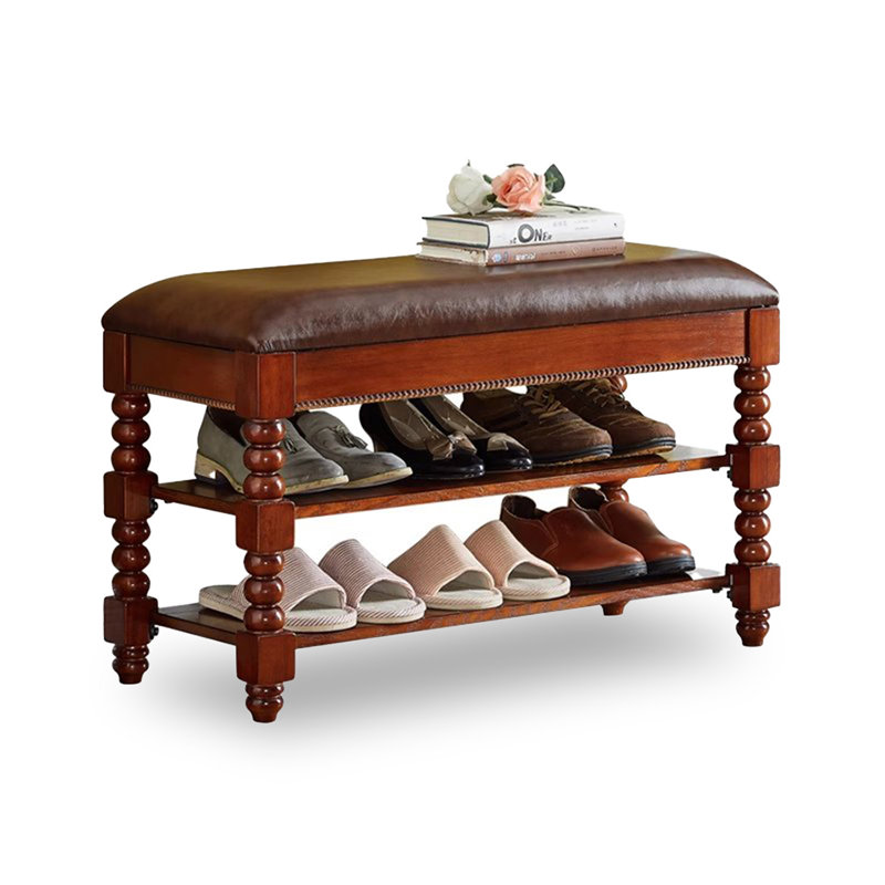 Banc rembourré en cuir et microfibre café, H 18,9 po x l 39,37 po x P 13,78 po
