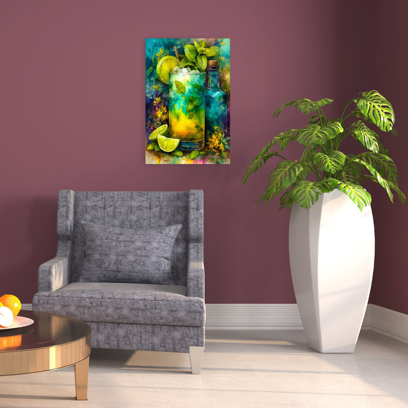 Menthe rafraîchissante Mojito, art moderne abstrait coloré, 24" H x 16" W