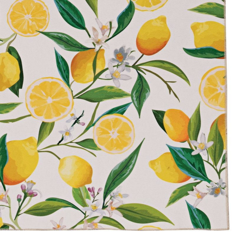 Madai Machine Washable Ivory and Yellow Area Rug, Runner 2' x 8'