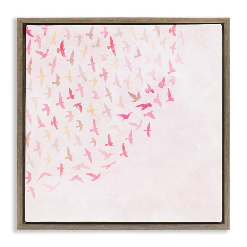 «Fluttering Pink Birds» par Carrie Cantwell, Cadre flottant orme Montalcino, H 25 po x l 25 po