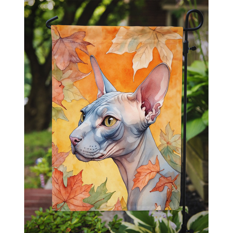 Chat en feuilles d'automne drapeau de jardin, Donskoy Don Sphynx